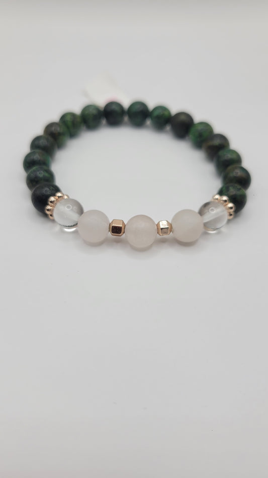 Moss Agate, Clear and Rose Quartz w/accents